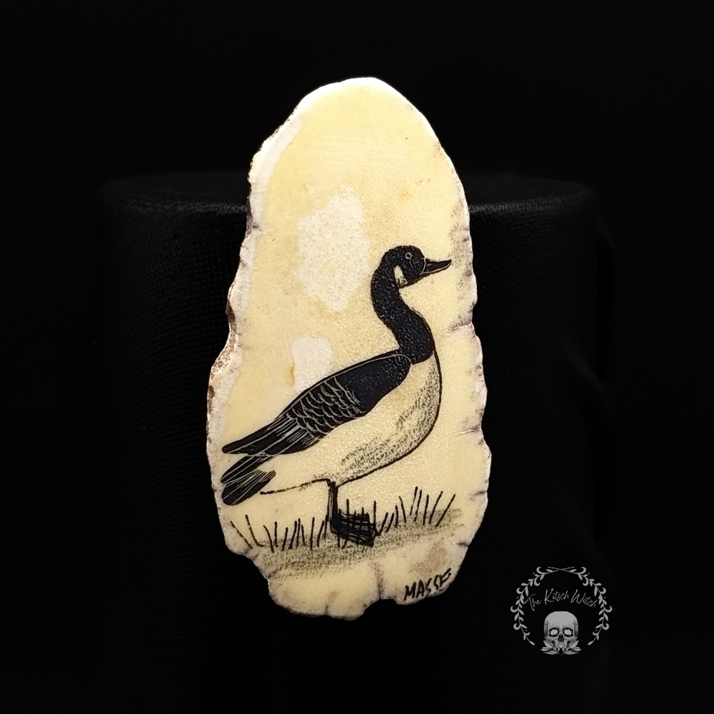 Vintage Len Masse Goose on Antler Brooch - signed
